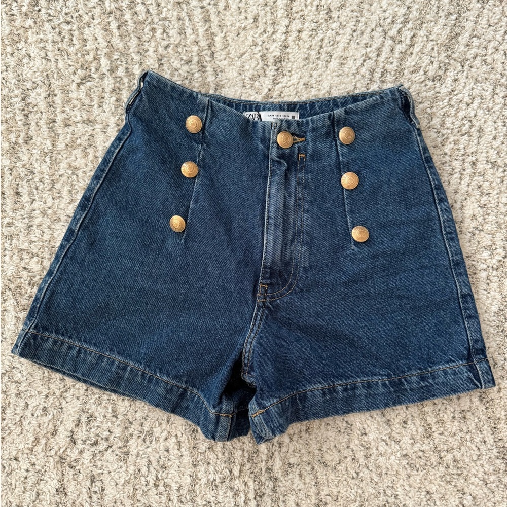 Zara Blue Jean Shorts with Gold Buttons